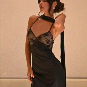 NEW Black Criss Cross Backless Maxi Dress with Scarf